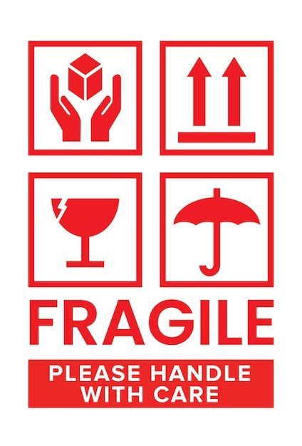 I fragili: L'arte di Imballare vettore francobollo fragile stampabile 02 vettore premium